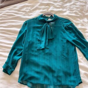 Chic Teal Blouse with Bow Accent